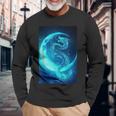 三日月のドラゴン ブルーギャラクシー天文学 アート 長袖Tシャツ 高齢者への贈り物