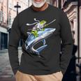 侍ニンジャカエルがサメに乗る日本の戦士面白い 長袖Tシャツ 高齢者への贈り物
