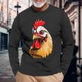 動物愛好家のための大胆な農場の鶏の頭のアート 長袖Tシャツ 高齢者への贈り物