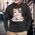 原宿竹下通りの可愛い子猫 アニメ好き オタクを癒すタピオカ茶 長袖Tシャツ 高齢者への贈り物