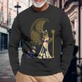 古代の典型的な猫の女神バステット エジプト 三日月 月 月 長袖Tシャツ 高齢者への贈り物