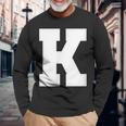 大文字 K アルファベットモノグラム イニシャル 長袖Tシャツ 高齢者への贈り物
