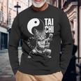 太極拳 猫 ボバ ティー 面白い カワイイ 武道 禅 キティ 長袖Tシャツ 高齢者への贈り物