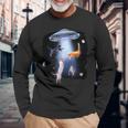 宇宙猫 面白い宇宙猫銀河ufoエイリアンアブダクション 長袖Tシャツ 高齢者への贈り物