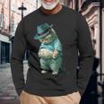 帽子をかぶった面白い太った猫 Ia アート デザイン太った子猫猫愛好家 長袖Tシャツ 高齢者への贈り物