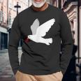 平和への愛を込めた白い鳩 長袖Tシャツ 高齢者への贈り物