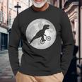 恐竜 ダイナソー 面白いtシャツ ティラノサウルス 月と自転車 サイクリング アート メンズ 子供 おもしろ 服 ネタ 長袖Tシャツ 高齢者への贈り物
