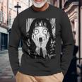 悲鳴 漫画 少女 怖い 目 ホラー ハロウィン 恐ろしい 長袖Tシャツ 高齢者への贈り物