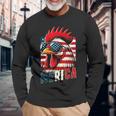 愛国心が強いチキンメリカ アメリカ国旗 鶏好き 7月4日 長袖Tシャツ 高齢者への贈り物