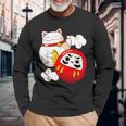 招き猫 招き猫だるま カワイイ 長袖Tシャツ 高齢者への贈り物