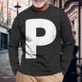 文字p 大文字 アルファベット モノグラム イニシャル 長袖Tシャツ 高齢者への贈り物