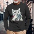 旅行や写真を撮るのに最適なカメラ猫。 長袖Tシャツ 高齢者への贈り物