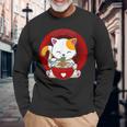 日本のカワイイ アニメ 猫 麺丼 猫 ラーメンを食べる 長袖Tシャツ 高齢者への贈り物
