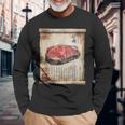 日本の伝統食品 肉 パピルス スクロールアート 和牛 長袖Tシャツ 高齢者への贈り物