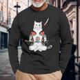 日本の侍猫刀忍者 ヤクザタトゥー 長袖Tシャツ 高齢者への贈り物