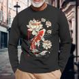 日本の鯉 魚 蓮の花 ヴィンテージ アート 日本 長袖Tシャツ 高齢者への贈り物