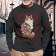 日本の鯉タトゥー猫アート美的ヴィンテージライジングサン 長袖Tシャツ 高齢者への贈り物