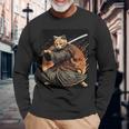 日本アート 猫 忍者 浮世絵 アニメ風 サムライキャット 長袖Tシャツ 高齢者への贈り物