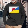 日本ウクライナ国旗日本語ウクライナサポートスタンド付き 長袖Tシャツ 高齢者への贈り物