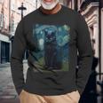 星月夜 ヴィンセント・ヴァン・ゴッホ 黒猫 レトロ絵画 猫 長袖tシャツ 長袖Tシャツ 高齢者への贈り物