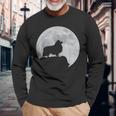 月と犬のシルエット シェルティーシェットランドシープドッグ 長袖Tシャツ 高齢者への贈り物