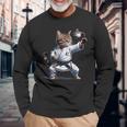 格闘技 猫 空手 黒帯 おもしろ戦闘機 長袖Tシャツ 高齢者への贈り物