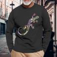 水彩絵の具トカゲ動物爬虫類恋人ヤモリ 長袖Tシャツ 高齢者への贈り物