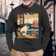 浮世絵 アート 神奈川 ヴィンテージ 日本のタトゥーアート 猫 グラフィック 長袖Tシャツ 高齢者への贈り物