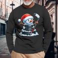 漫画 アイスホッケーパック 雪だるま サンタ帽子付き クリスマス 長袖Tシャツ 高齢者への贈り物