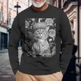 猫 モノクロ 写真 おしゃれ 可愛い 個性的 ハロウィン かぼちゃ 長袖Tシャツ 高齢者への贈り物