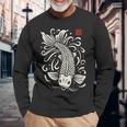 穏やかな鯉 日本禅芸術 平和な水庭鯉 長袖Tシャツ 高齢者への贈り物