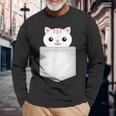 胸ポケットの猫 長袖Tシャツ 高齢者への贈り物