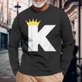 英文字 K 大文字 アルファベット モノグラム イニシャル キング クイーン クラウン 長袖Tシャツ 高齢者への贈り物