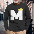 英文字 M 大文字 アルファベット モノグラム イニシャル キング クイーン クラウン 長袖Tシャツ 高齢者への贈り物
