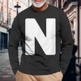 英文字 N 大文字 アルファベット モノグラム イニシャル 長袖Tシャツ 高齢者への贈り物
