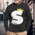 英文字 大文字 アルファベット モノグラム イニシャル キング クイーン クラウン 長袖Tシャツ 高齢者への贈り物
