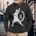 陽気な猫 太極拳ポーズ 格闘技 陰陽バランス 長袖Tシャツ 高齢者への贈り物