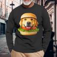 面白いtシャツ ゴールデンレトリバー 犬 ハンバーガー メンズ グッズ かわいい おもしろ 面白い 服 ネタ 長袖Tシャツ 高齢者への贈り物