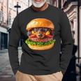面白いtシャツ ダックスフンド 犬 ハンバーガー メンズ グッズ かわいい おもしろ 面白い 服 ネタ 長袖Tシャツ 高齢者への贈り物