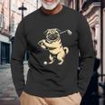面白いtシャツ パグ ゴルフ イヌ わんこ メンズ 犬好き グッズ かわいい おもしろ 面白い 服 ネタ 長袖Tシャツ 高齢者への贈り物