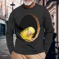 面白いセキセイインコ イエロー セキセイインコ ペット 鳥好きのギフト 長袖Tシャツ 高齢者への贈り物