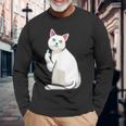 面白い猫 中指 オッドアイドキャット キティ 長袖Tシャツ 高齢者への贈り物