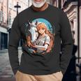 馬のファンのためのアニメガールの象徴的な乗馬デザイン。 長袖Tシャツ 高齢者への贈り物