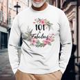 101歳&素晴らしいフローラルパーティーハッピー101歳の誕生日 長袖Tシャツ 高齢者への贈り物