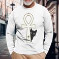 Ankh & Cat デザイン – スピリチュアル瞑想アート 長袖Tシャツ 高齢者への贈り物