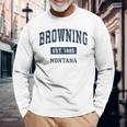 Browning Montana Mt ビンテージ スポーツ 確立 ネイビーデザイン 長袖tシャツ 長袖Tシャツ 高齢者への贈り物