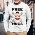 Free Hugs おもしろ相撲力士 相撲ハグ カワイイ相撲ハグ 長袖Tシャツ 高齢者への贈り物
