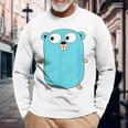 Go Golang プログラミング言語ロゴ マスコットゴファー 長袖Tシャツ 高齢者への贈り物