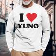 I Heart Yuno ファーストネーム I Love パーソナライズ 長袖Tシャツ 高齢者への贈り物