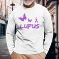 Lupus Warrior パープルバタフライ&リボン ポケット付き 長袖Tシャツ 高齢者への贈り物